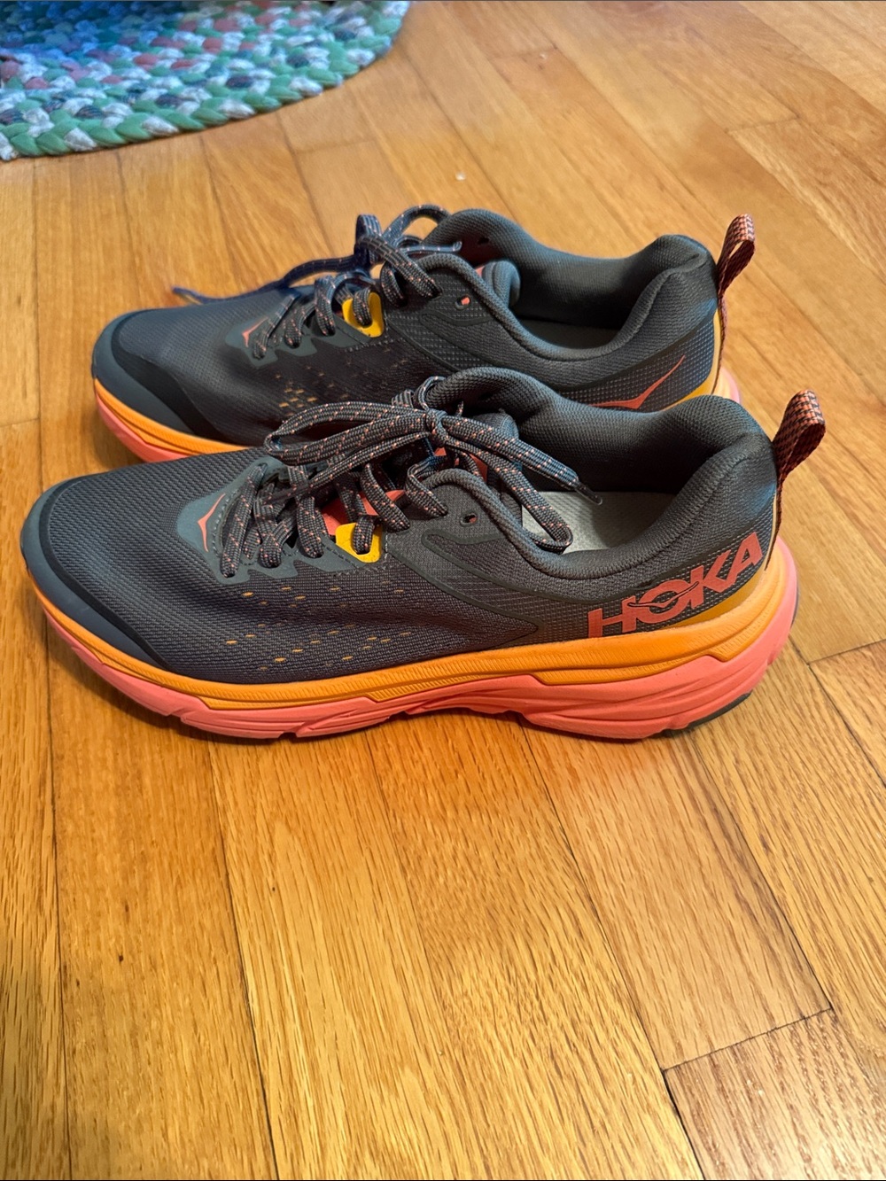 Hoka Black and Orange-Pink Cushioned Sneakers